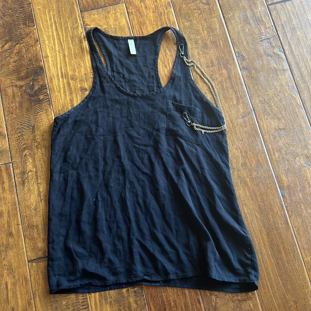 Black tank top with gold chain & pocket